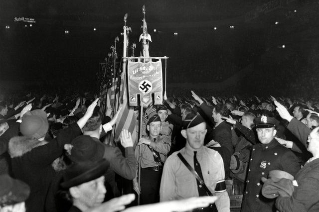 The crowd gathered outside Madison Square Garden for a 1939 Nazi rally